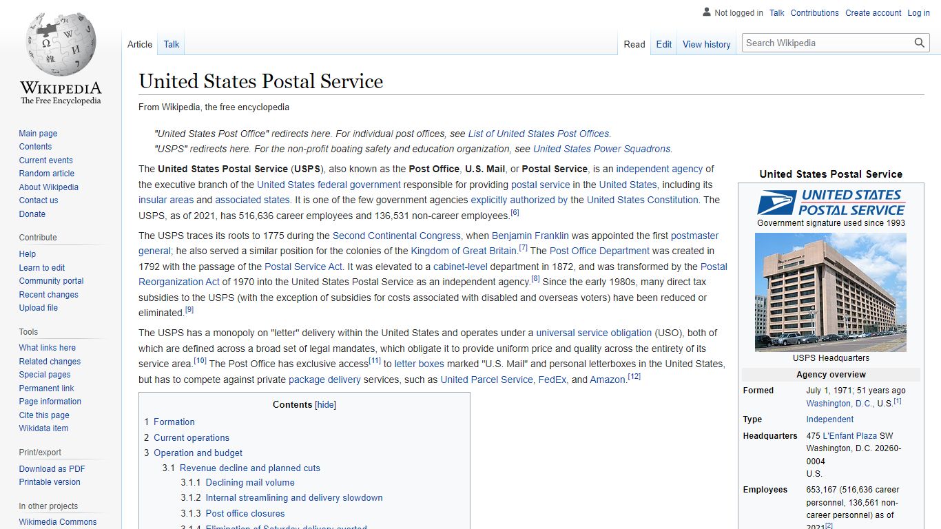 United States Postal Service - Wikipedia