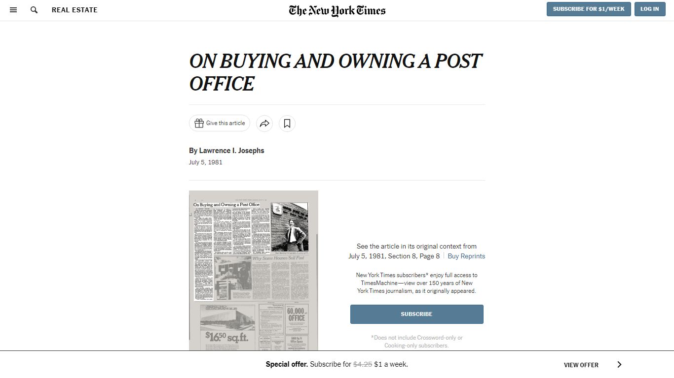 ON BUYING AND OWNING A POST OFFICE - The New York Times